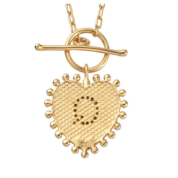 Wh Zircon Initial Q Queen Heart Toggle Clasp Necklace in gold over St. Silver - Picture 4 of 5